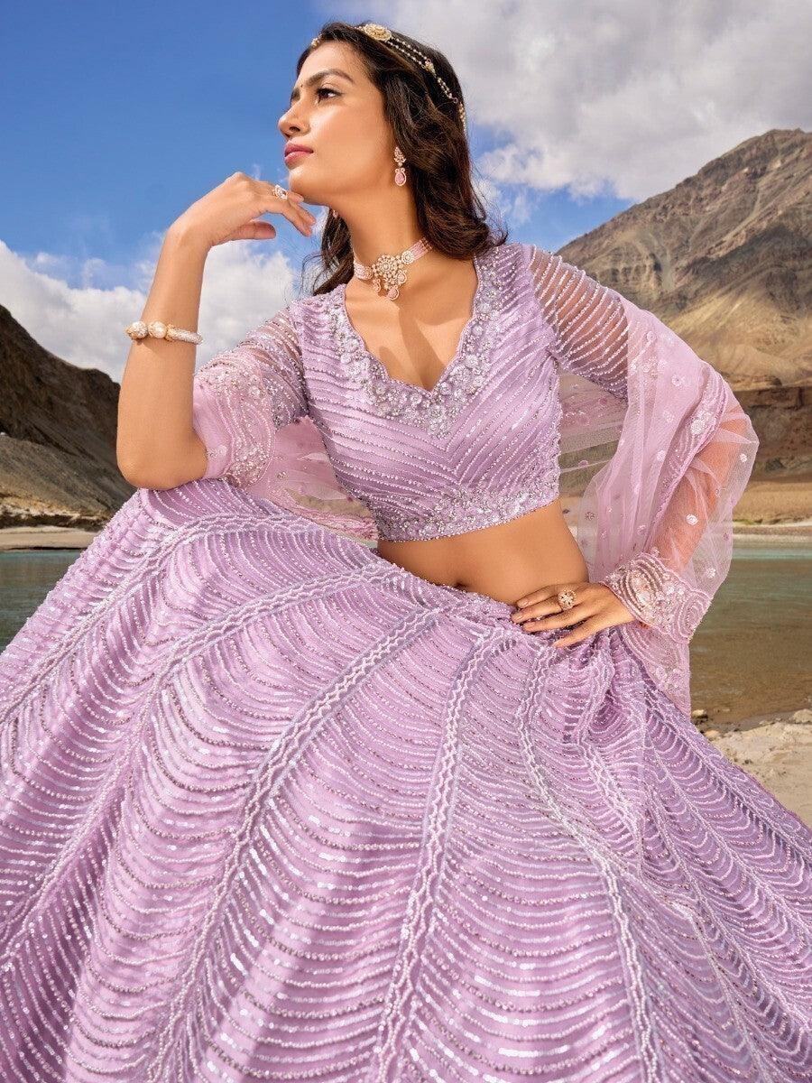 Ravishing Lavender Sequins Net Engagement Wear Lehenga Choli