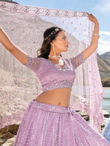 Ravishing Lavender Sequins Net Engagement Wear Lehenga Choli