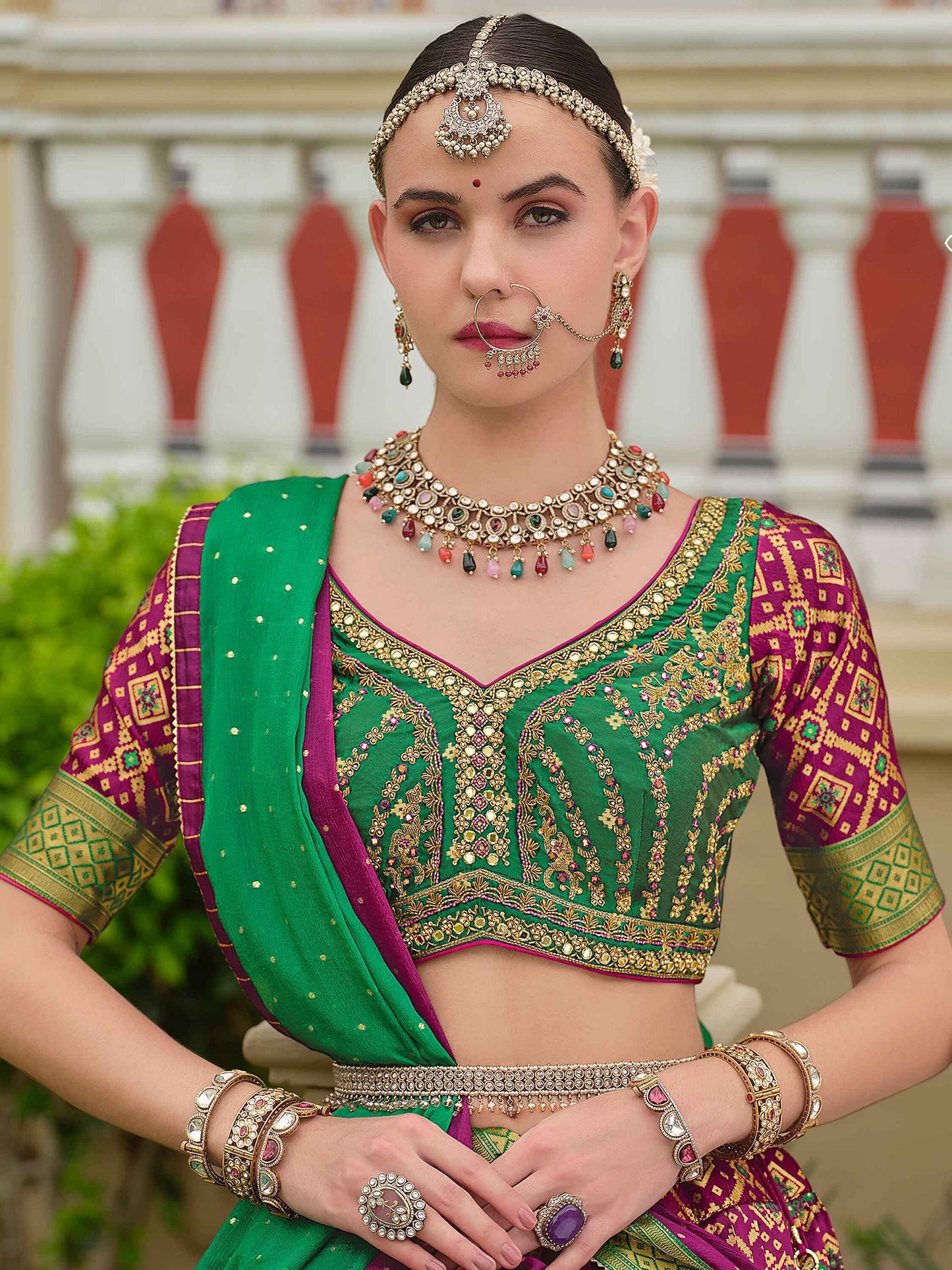 Ravishing Purple Bandhani Print Silk Wedding Wear Lehenga Choli
