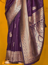 Ravishing Purple Zari Weaving Silk Wedding Wear Saree With Blouse