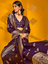 Ravishing Purple Zari Weaving Silk Wedding Wear Saree With Blouse