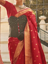 Ravishing Red Zari Weaving Silk Function Wear Saree With Blouse