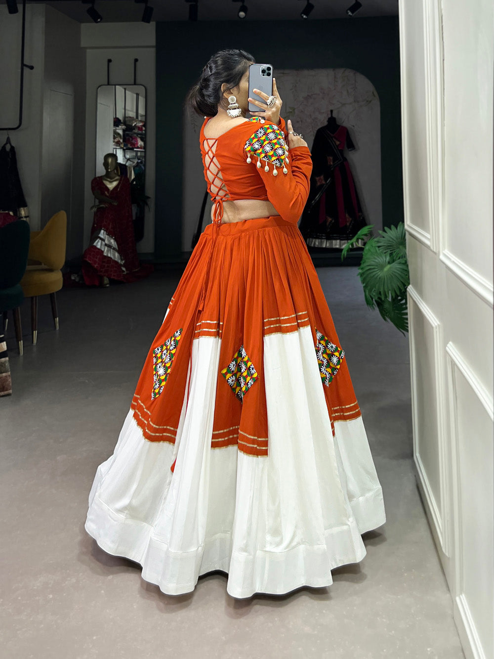 Orange color gamthi work with gotta patti lace design lehenga choli