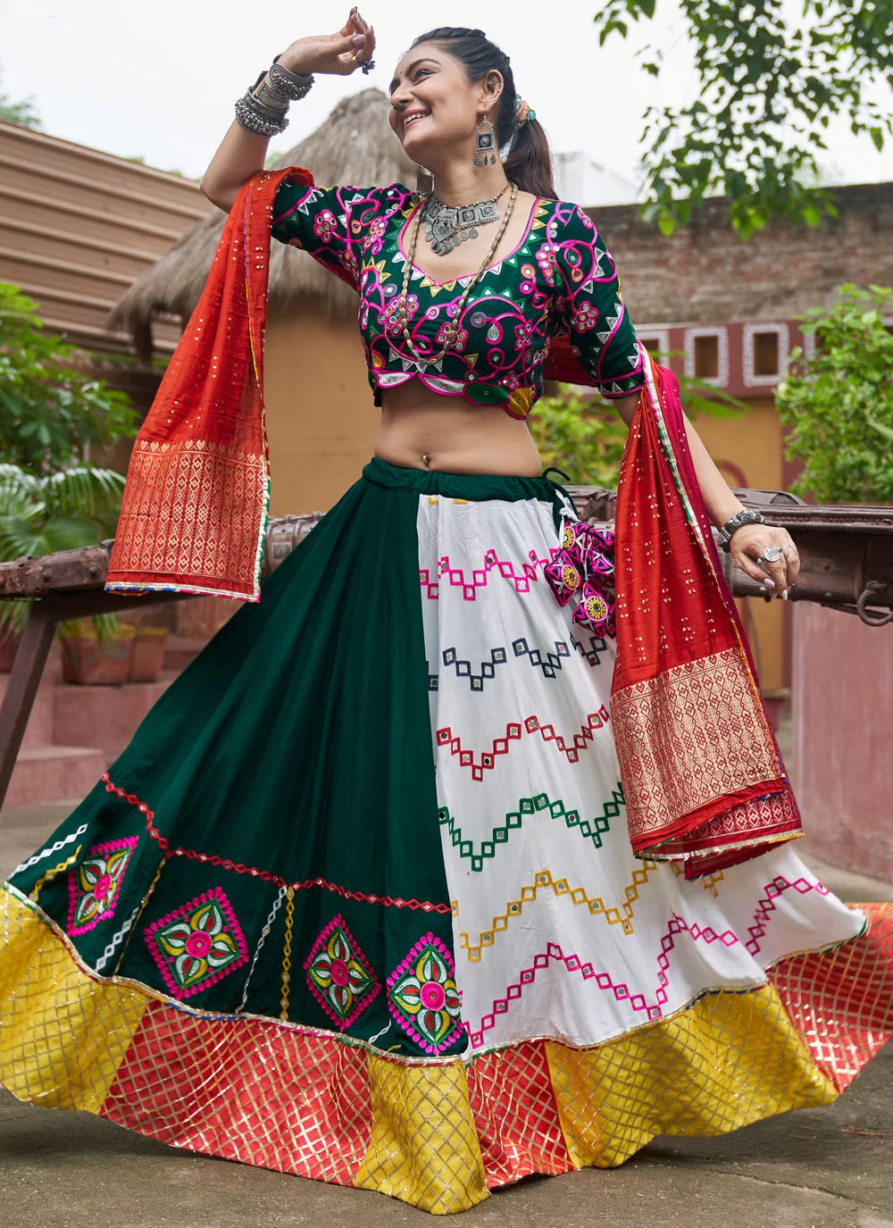 Graceful Multi Colored Embroidered Navratri Lehenga Choli