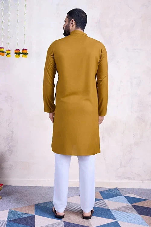 Real Mirror Work Navratri Special Yellow Color Mens Wear Kurta Collection