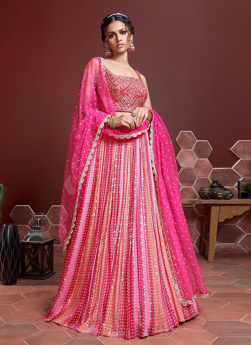 Real Mirror Work Pink Orange Lehenga Choli