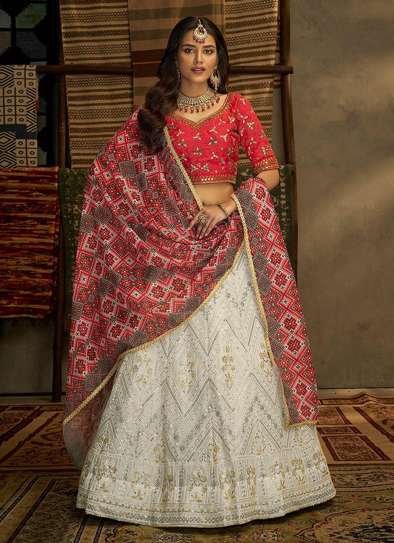 Red And White Indian Wedding Lehenga