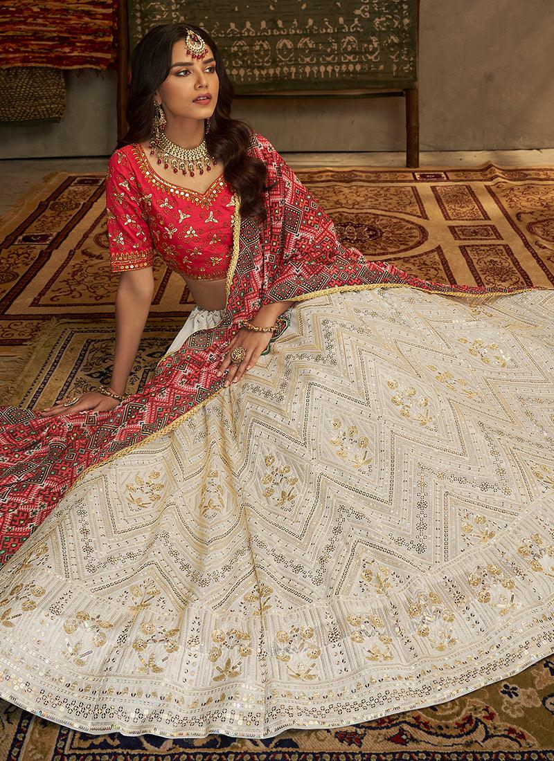 Red And White Indian Wedding Lehenga