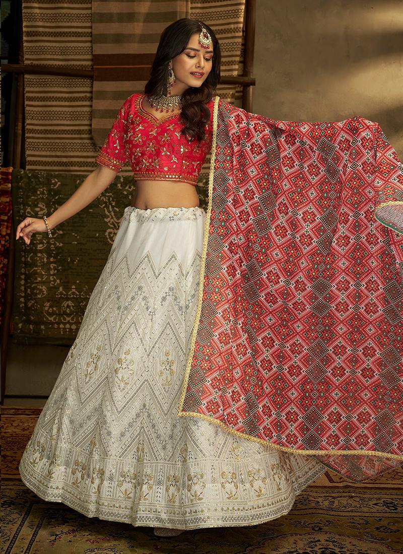 Red And White Indian Wedding Lehenga