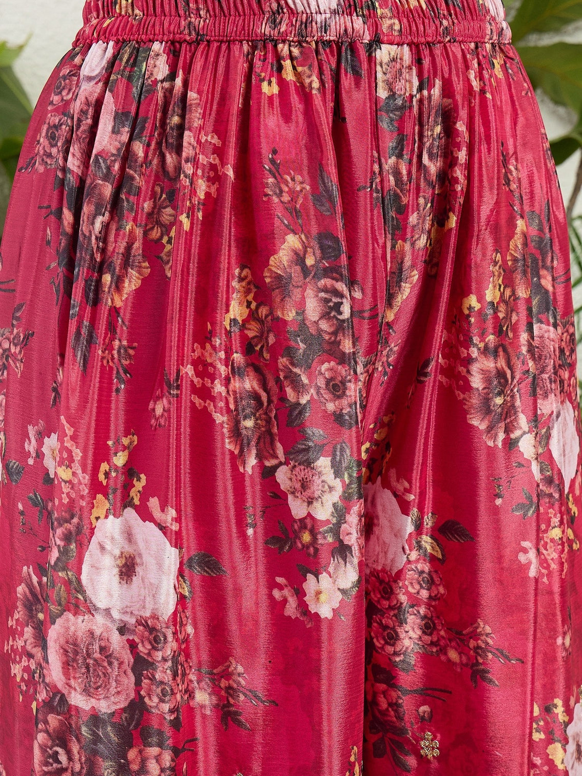 Red Chinon Embroidered Palazzo Set