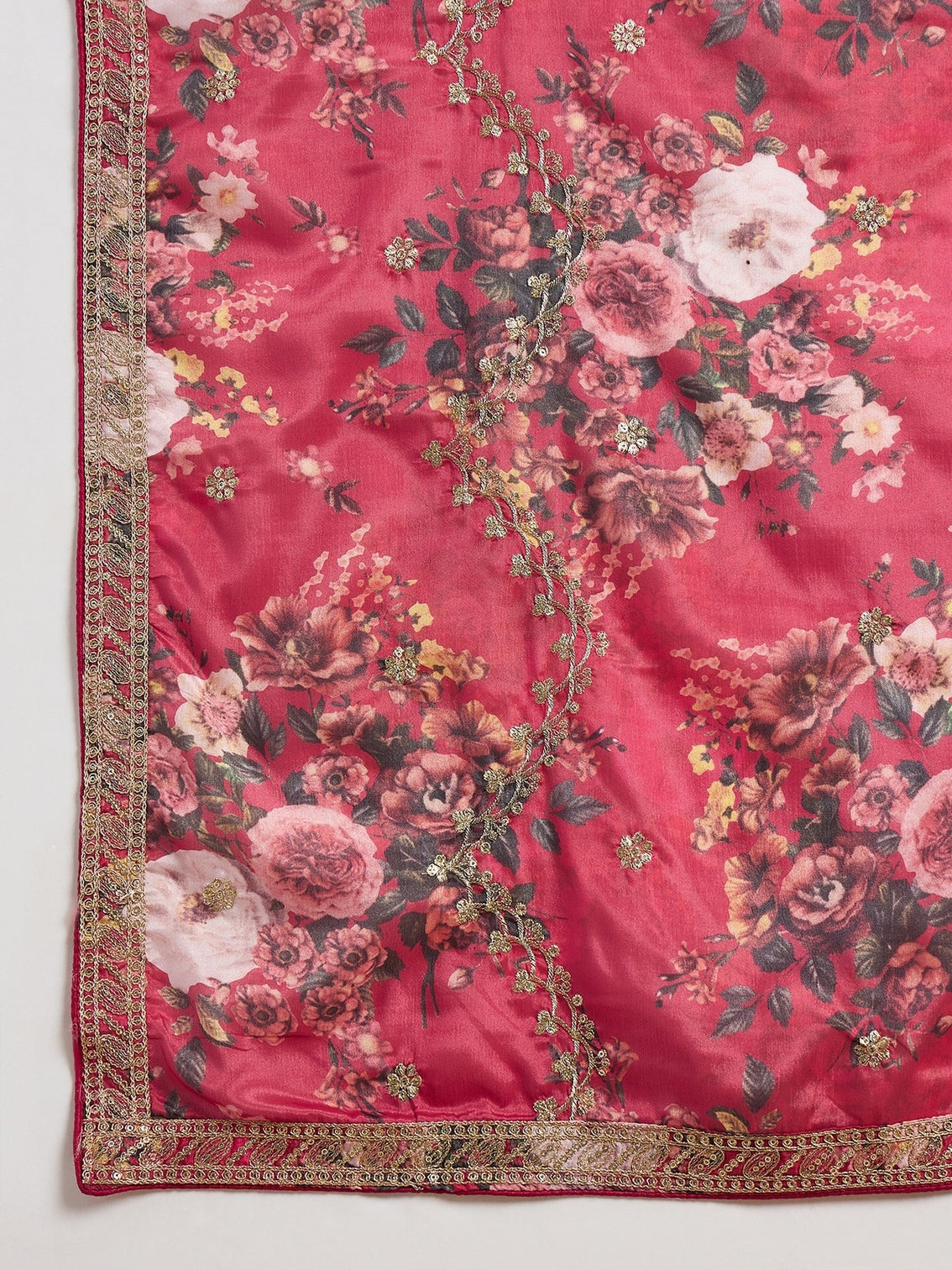 Red Chinon Embroidered Palazzo Set