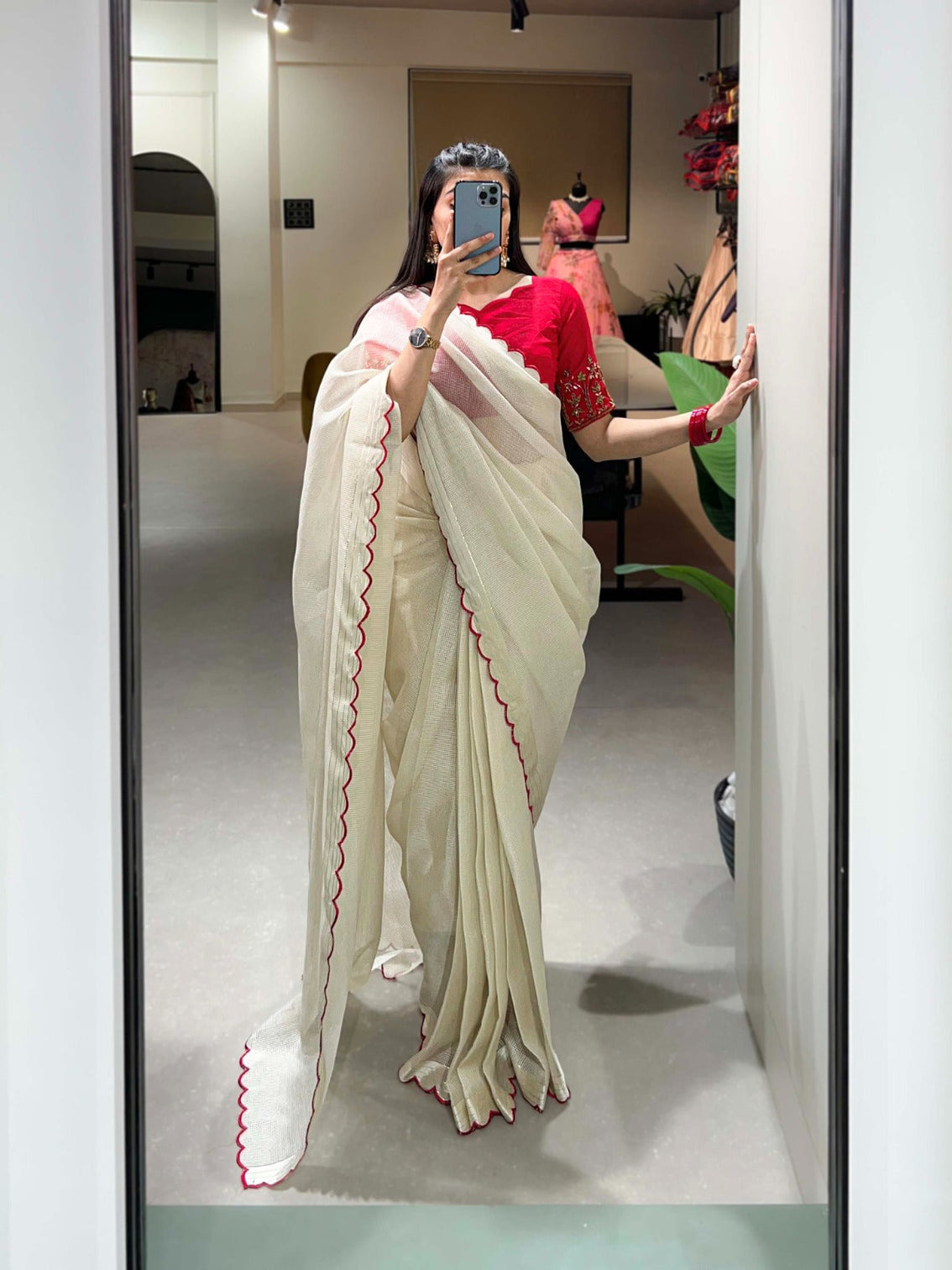 Red Color Arca Work Manipuri Tussar Saree