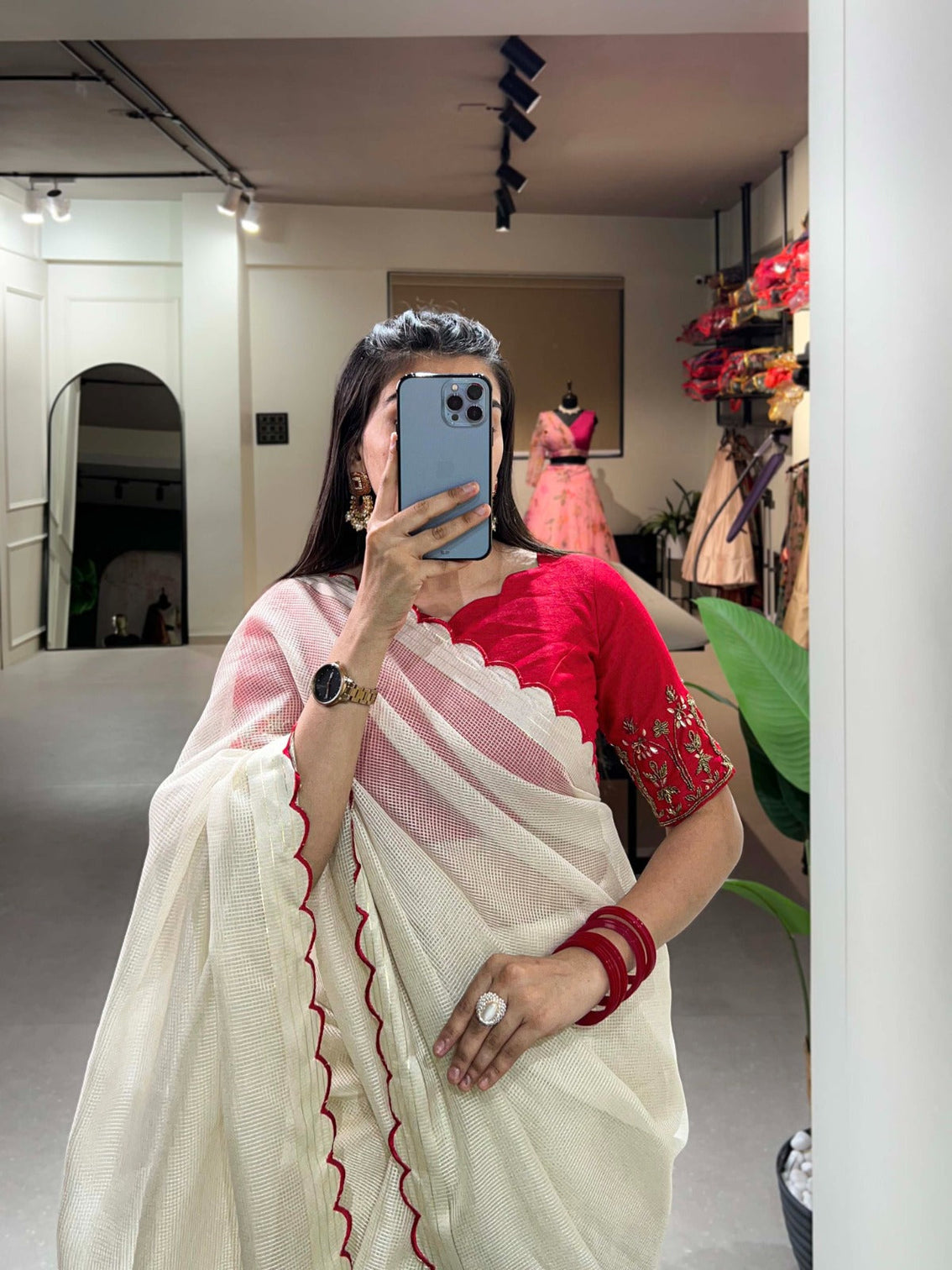 Red Color Arca Work Manipuri Tussar Saree
