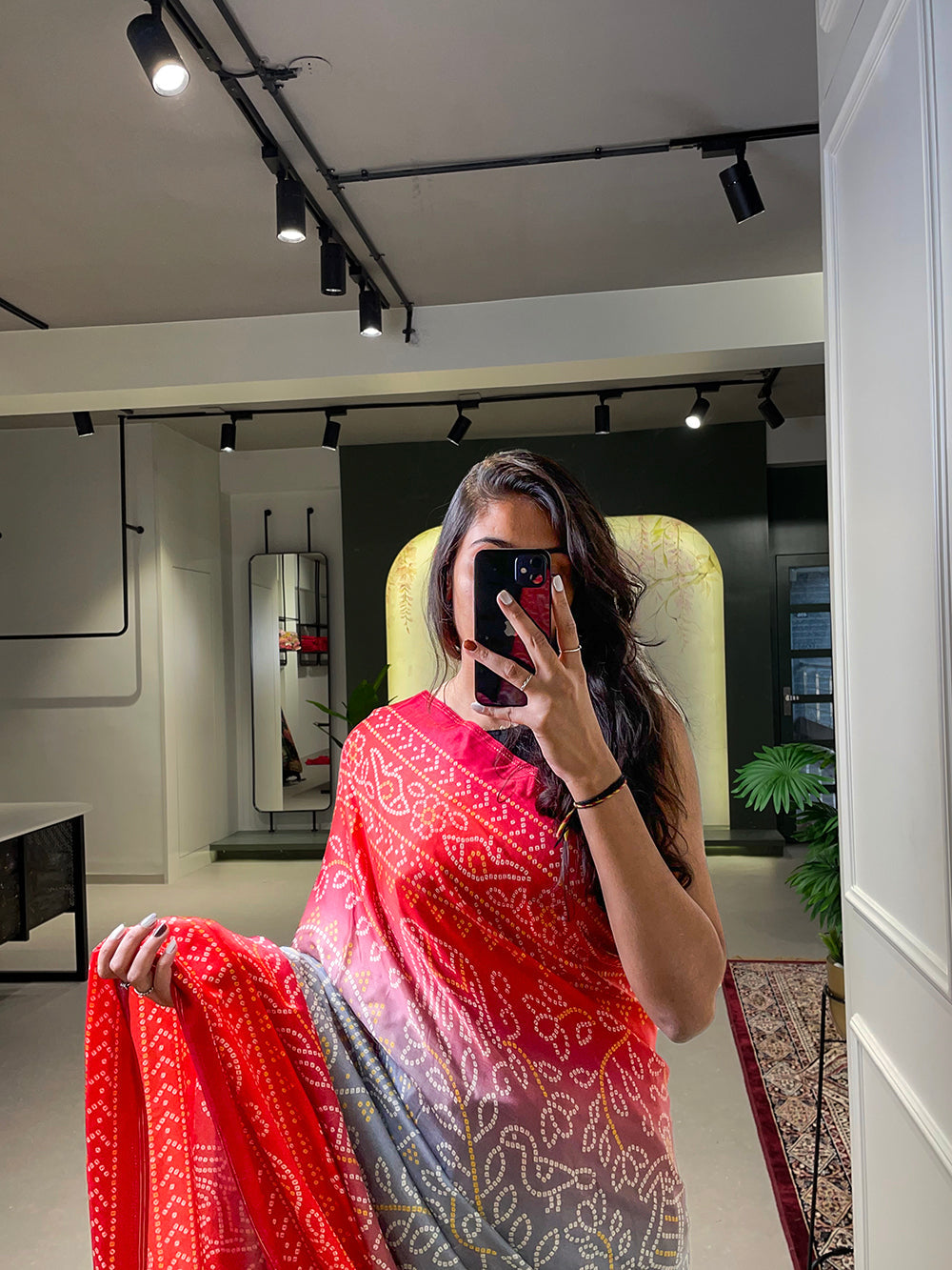 Red Color Floral & Foil Work Gaji Silk Saree