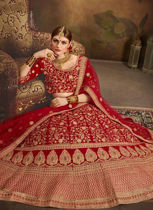 Red Color Designer Embroidered Bridal Wear Lehenga Choli