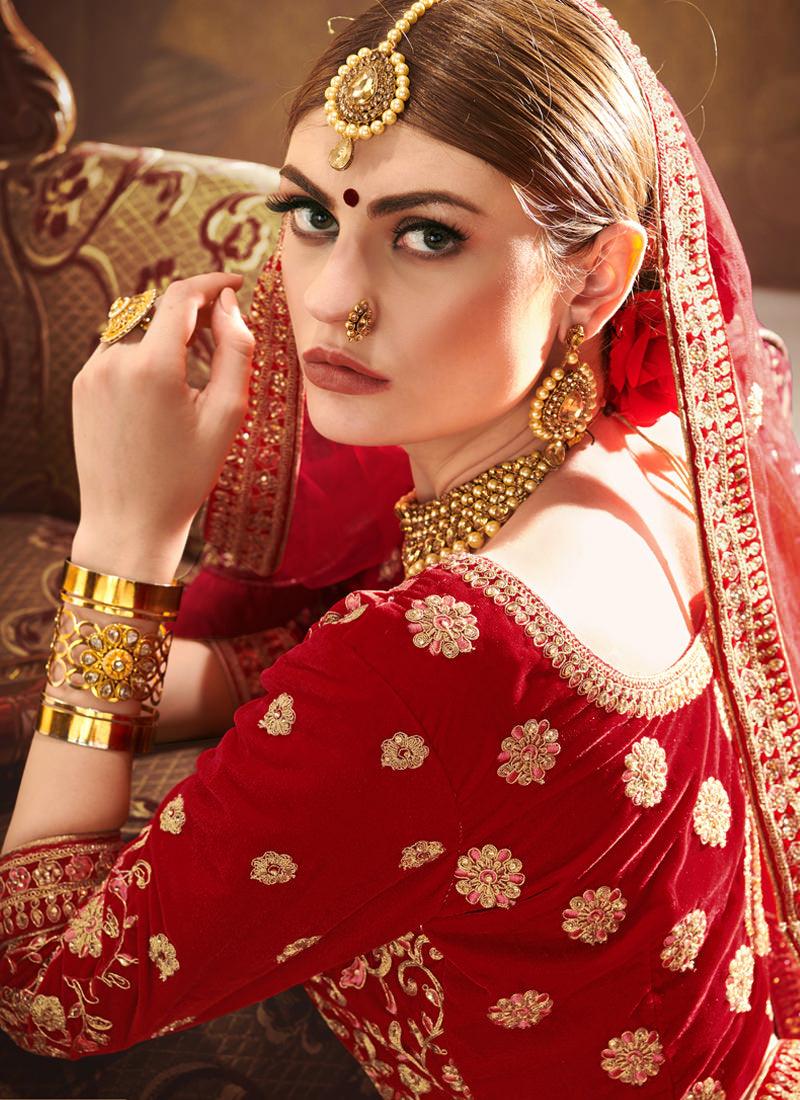 Red Color Designer Embroidered Bridal Wear Lehenga Choli