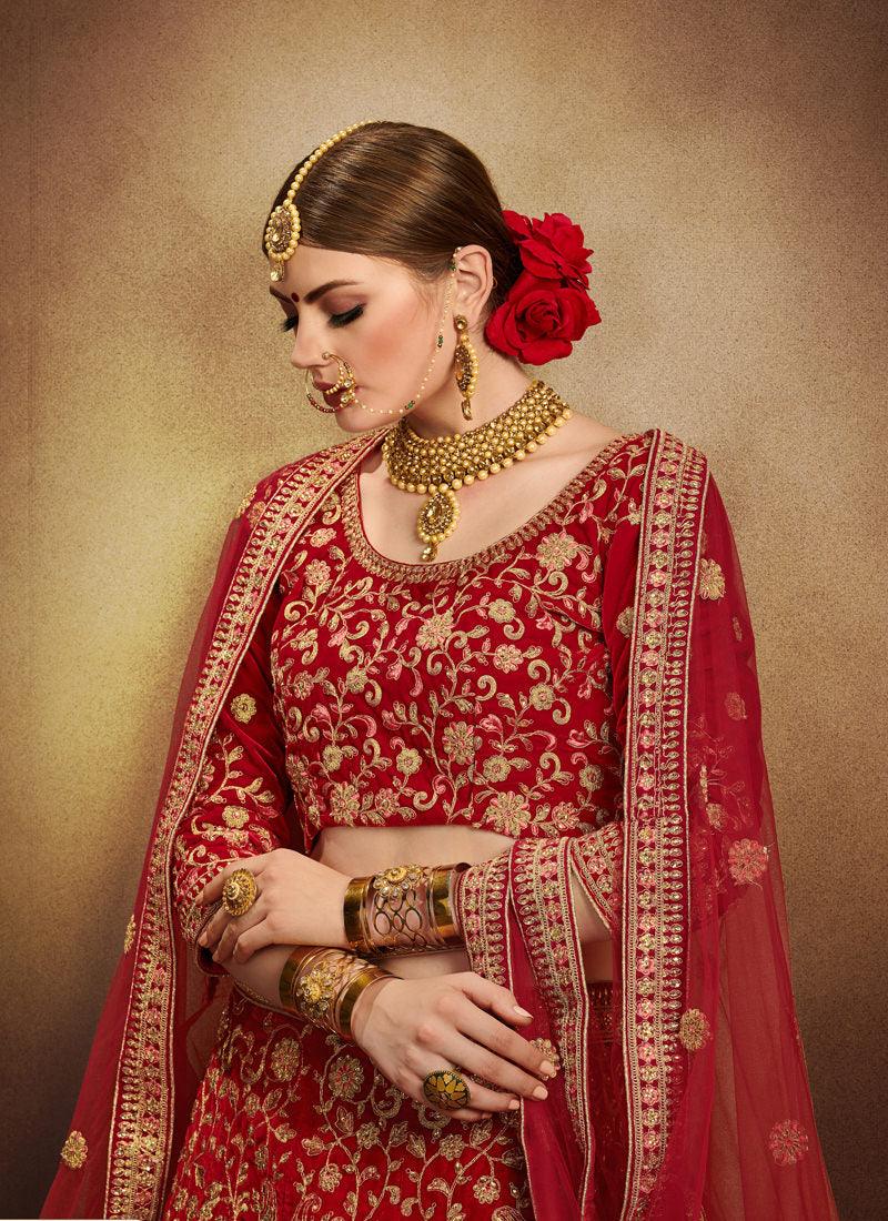 Red Color Designer Embroidered Bridal Wear Lehenga Choli