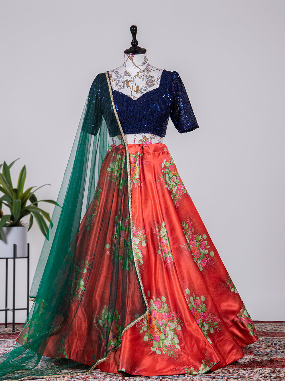 Red Color Printed Digital Satin Silk Lehenga Choli