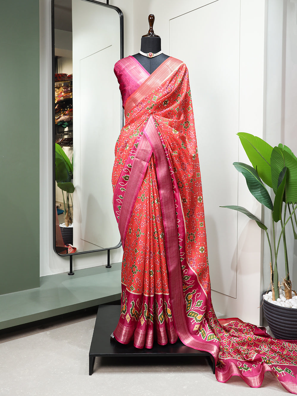 Red Color Digital Patola Printed Dola Silk Saree
