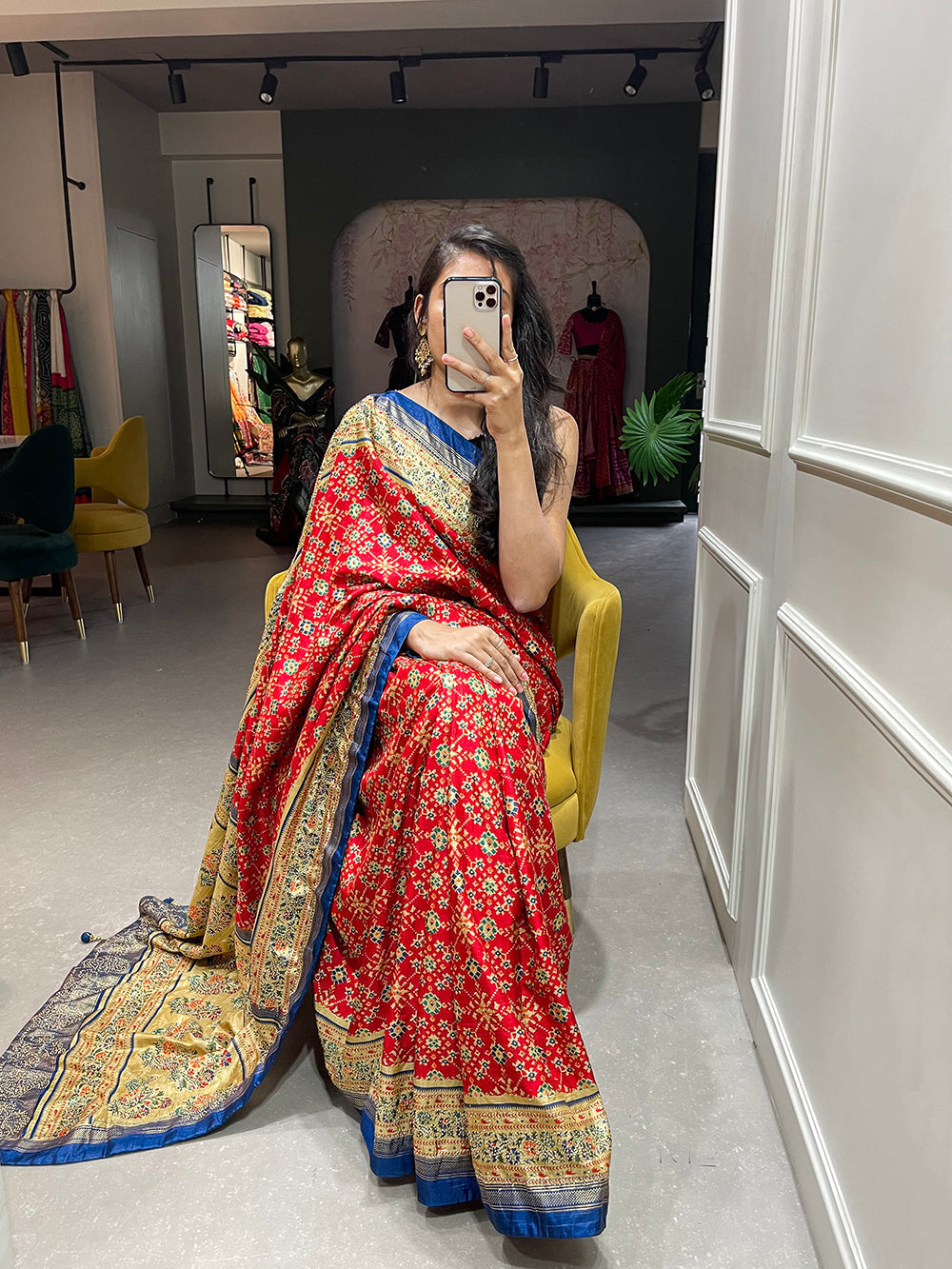 Red Color Foil Printed And Stone Work Dola Silk Saree
