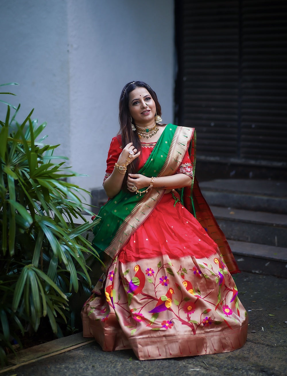 Red Color Exquisite Handwoven Paithani Lehenga Choli: Be the South Indian Bride of Your Dreams