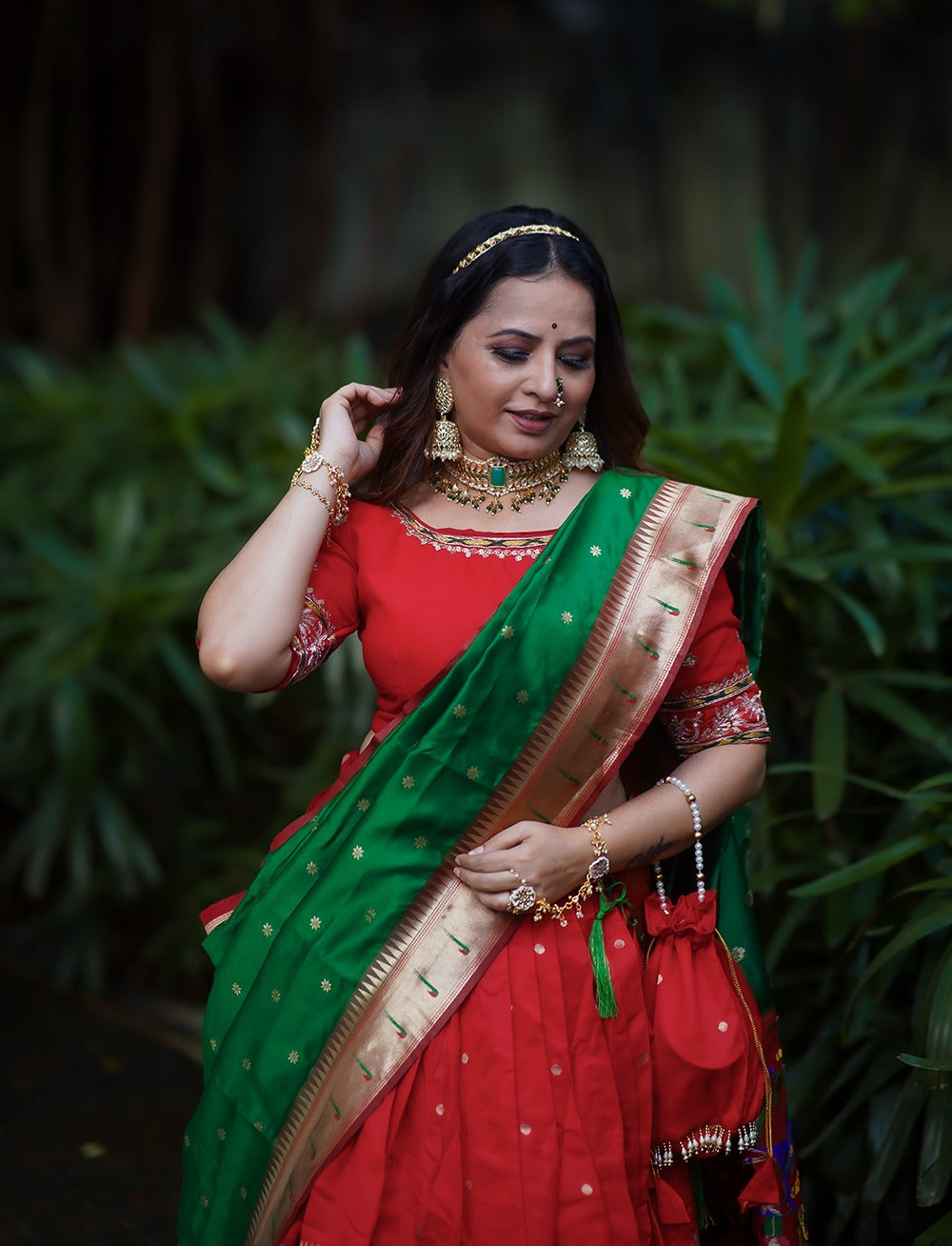 Red Color Exquisite Handwoven Paithani Lehenga Choli: Be the South Indian Bride of Your Dreams