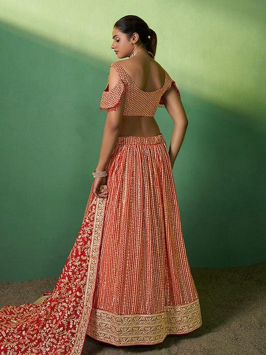 Red color Georgette A-line lehenga choli with dupatta