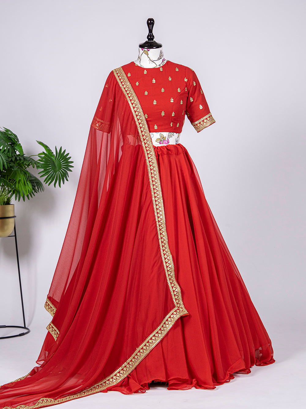 Red Color Simple Georgette Lehenga Choli