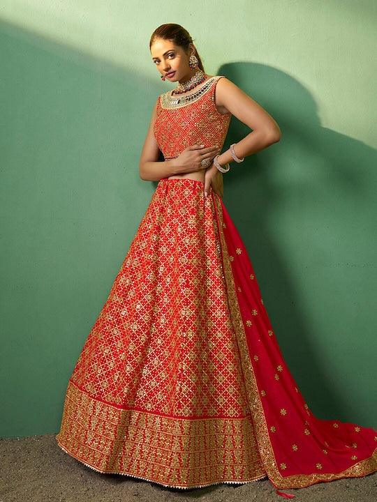 Red color Georgette Sequined A-Line Lehenga Choli