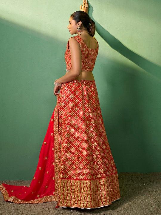 Red color Georgette Sequined A-Line Lehenga Choli