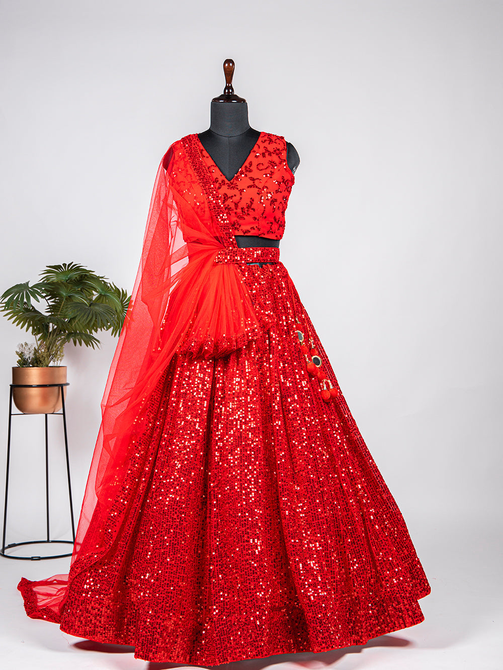 Red Color Sequins Embroidery Work Georgette Party Wear Lehenga Choli