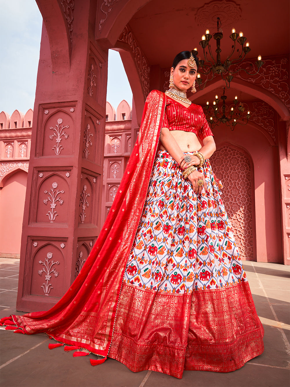 Red Color Haydrabadi Patola Printed Dola Silk Lehenga Choli