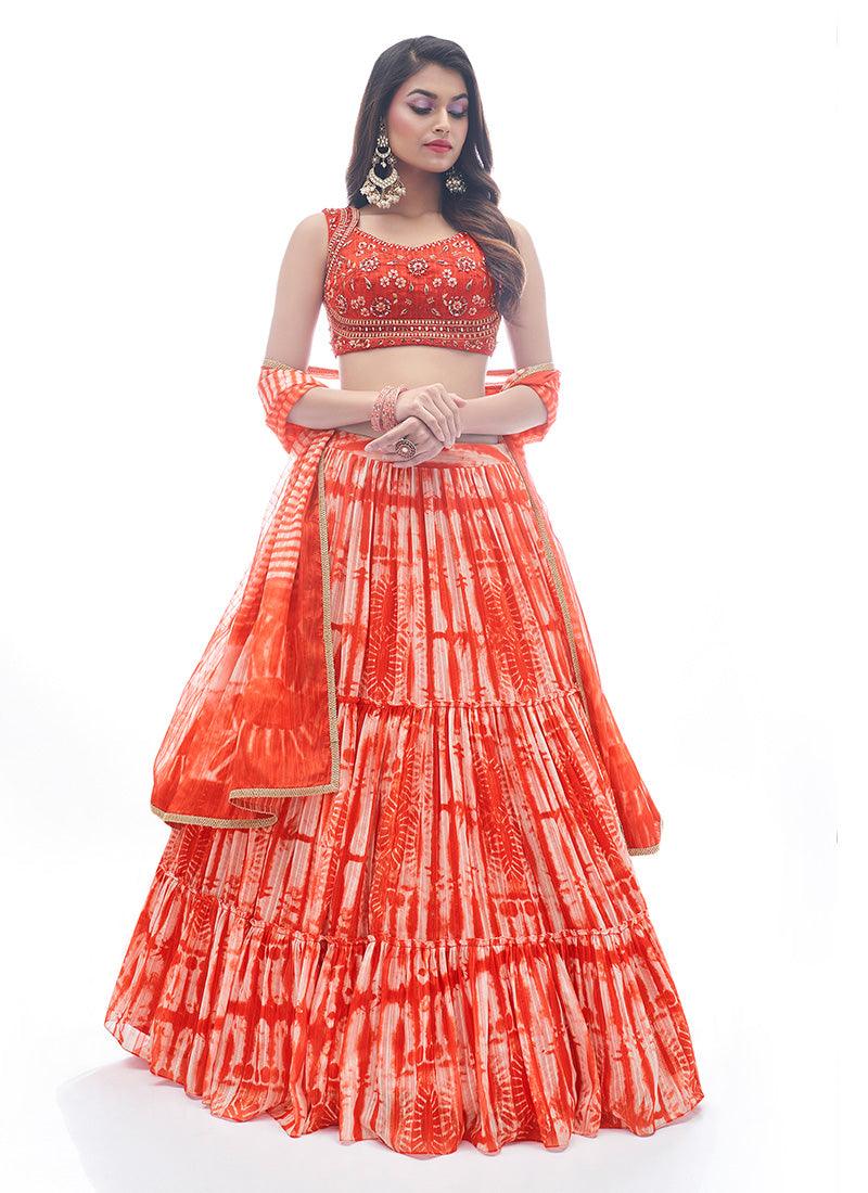 Red Color Jacquard Base Ruffle Lehenga With Hand Work Blouse