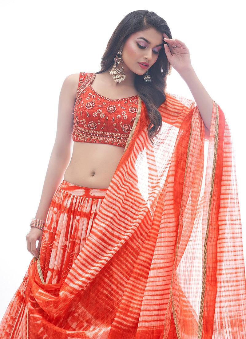 Red Color Jacquard Base Ruffle Lehenga With Hand Work Blouse