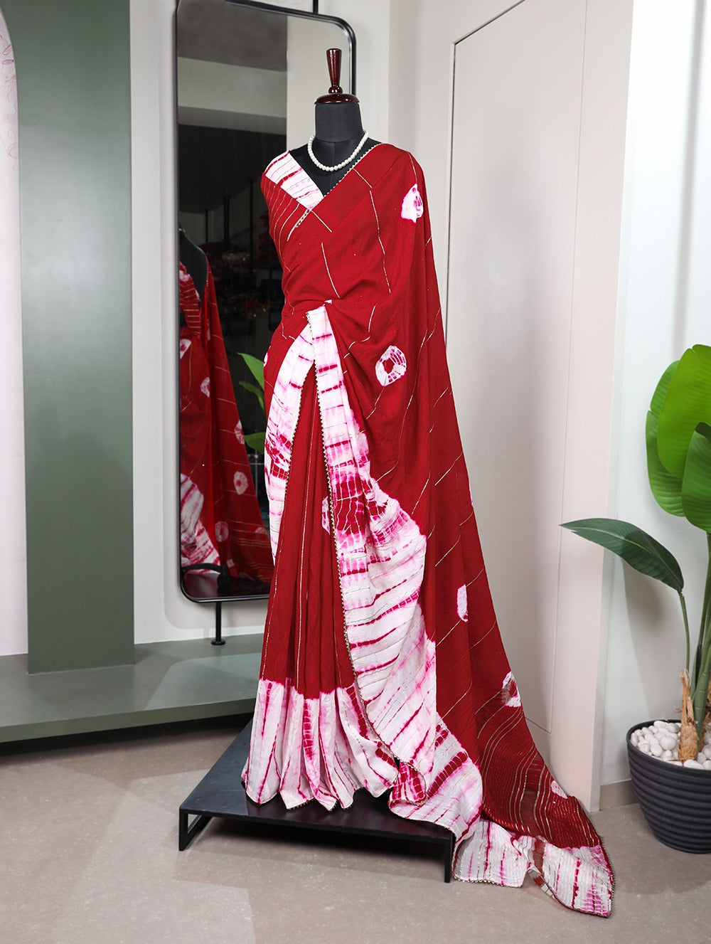 Red Color Sequined Viscose Chanderi Saree with Gota Patti Border & Blouse
