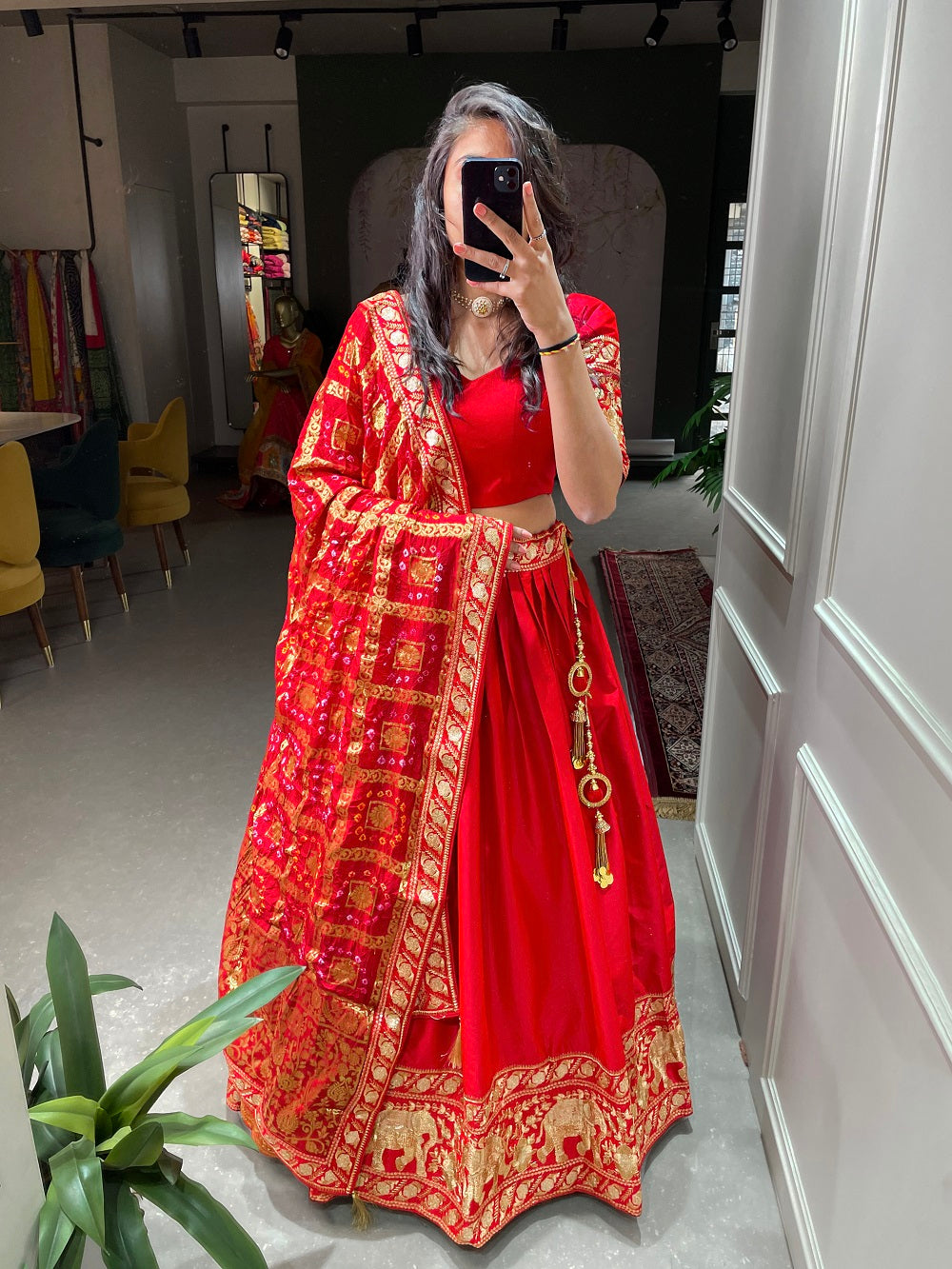 Red Color Sequins And Thread Embroidery Work Malai Satin Bridal Lehenga Choli Set