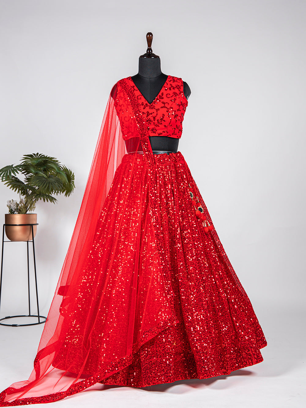 Red Color Sequins Embroidery Work Georgette Party Wear Lehenga Choli
