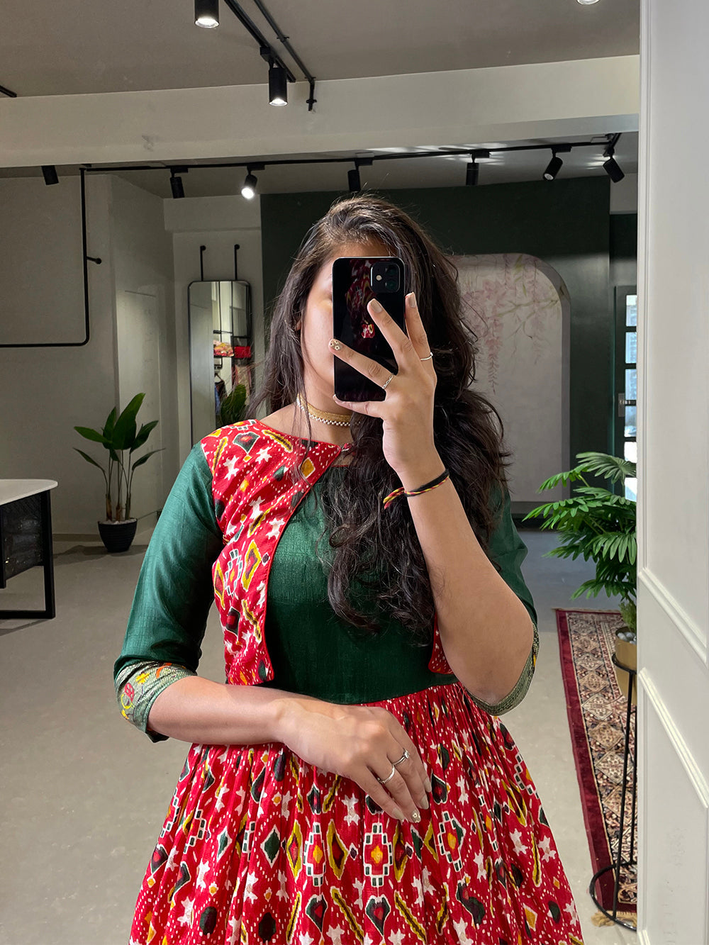 Red Color Patola Paithani Printed And Foil Printed Silk Gown