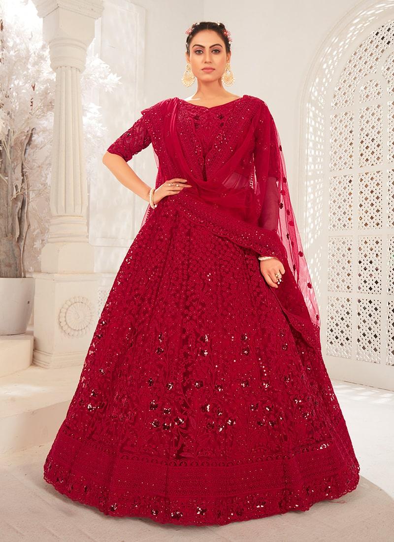 Red Color Soft Net Fabric Resham And Stone Work Lehenga Choli