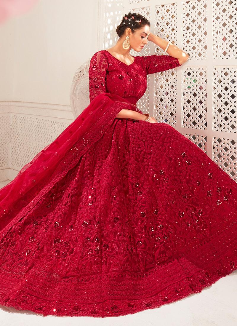 Red Color Soft Net Fabric Resham And Stone Work Lehenga Choli