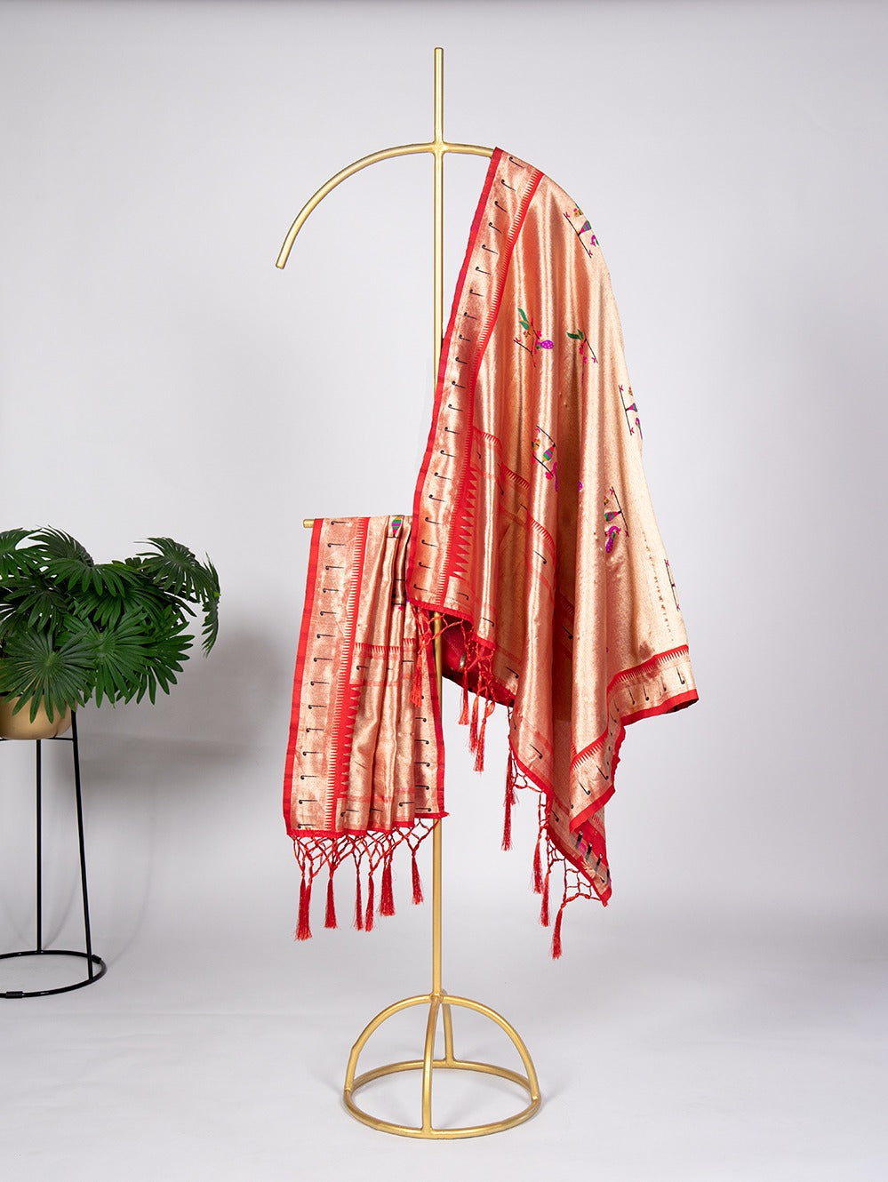 Red Color Weaving Zari Work Jacquard Paithani Dupatta With Tassels