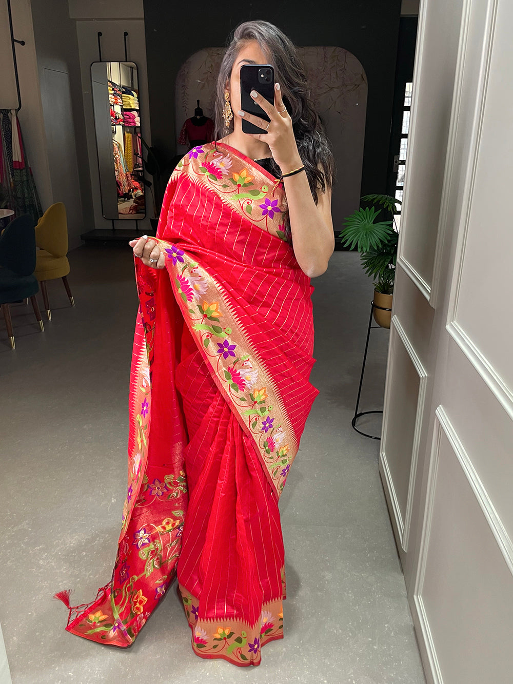 Red Color Weaving Zari Work Jacquard Silk Saree