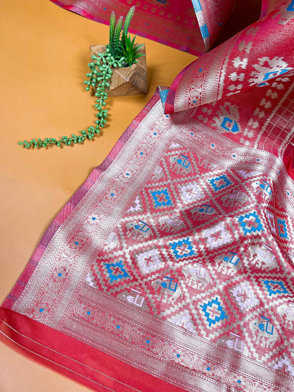 Red Color Weaving Work Organza Saree