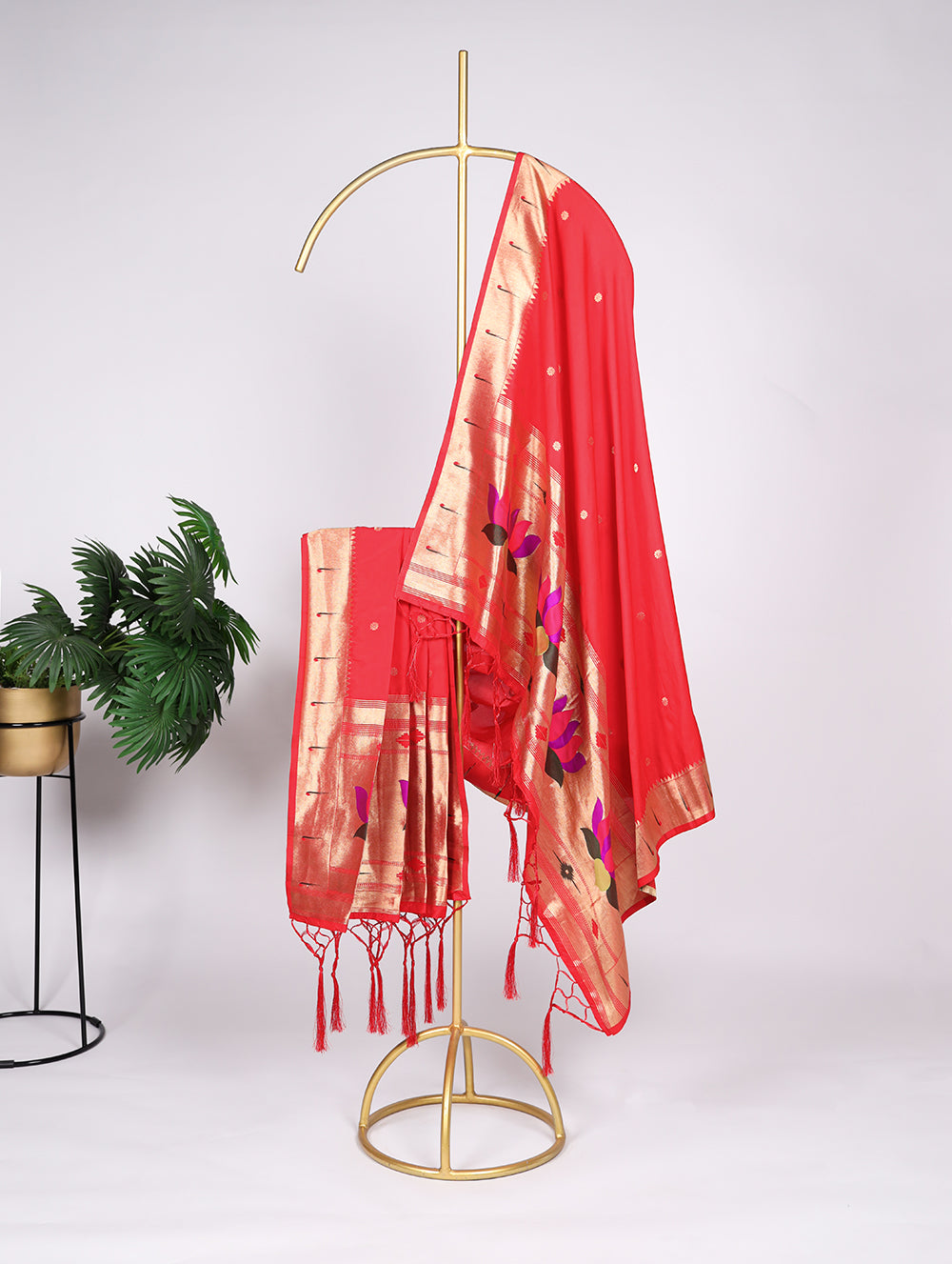 Red color zari weaving work jacquard paithani dupatta