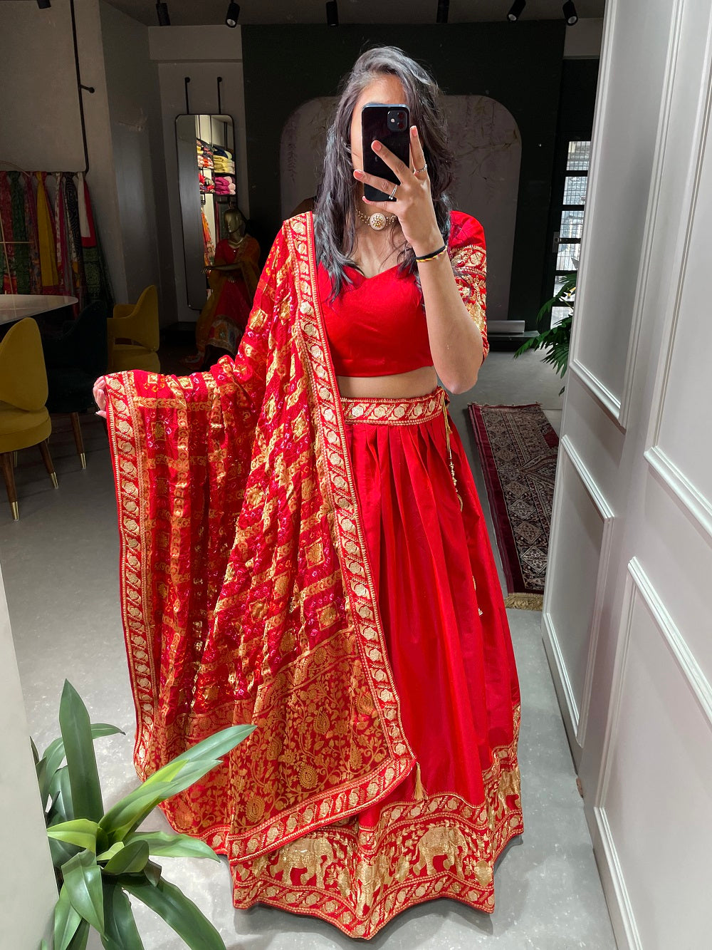 Red Color Sequins And Thread Embroidery Work Malai Satin Bridal Lehenga Choli Set