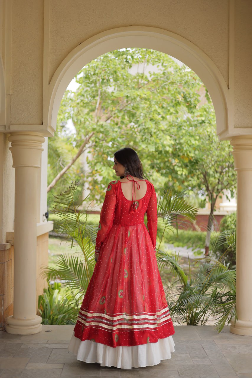 Red Cotton Lehenga with Patchwork Kurti