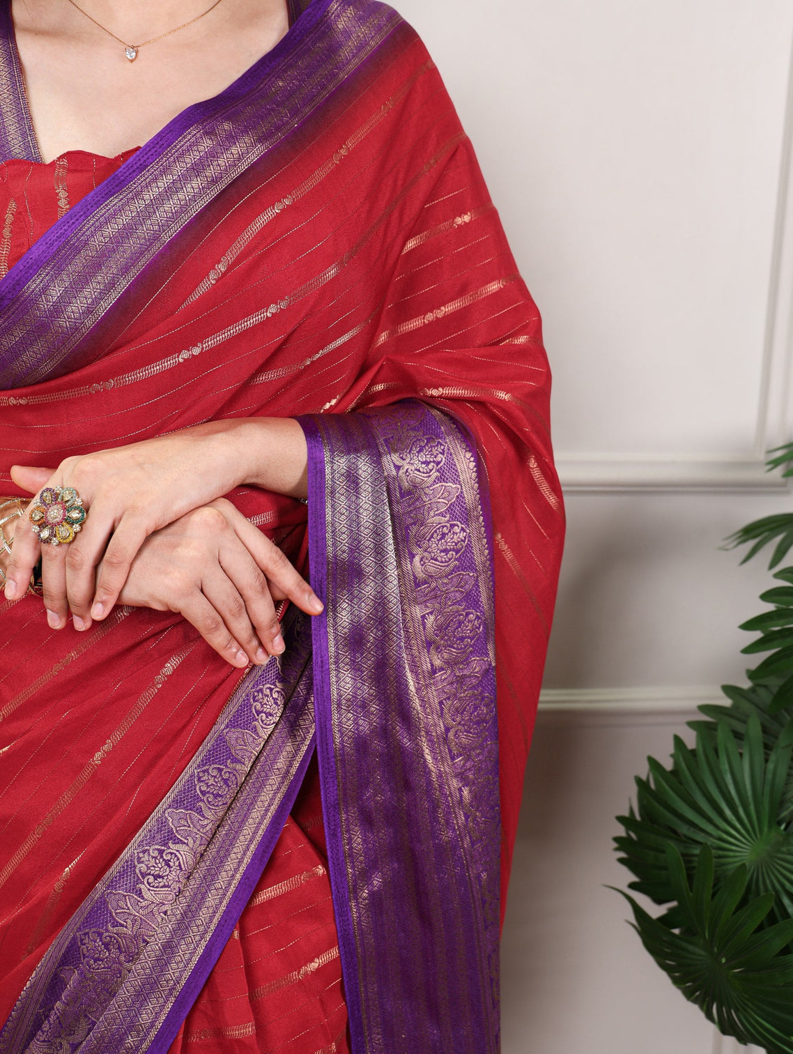 Red Designer Crepe Saree with Elegant Zari Weaving & Matching Unstitched Blouse – Festive & Party Wear