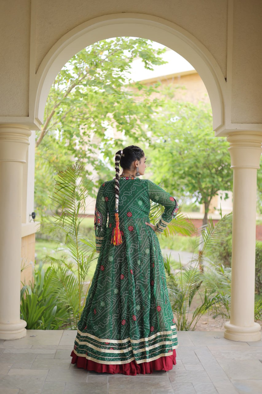 Red Designer Lehenga With Bandhani Shrug
