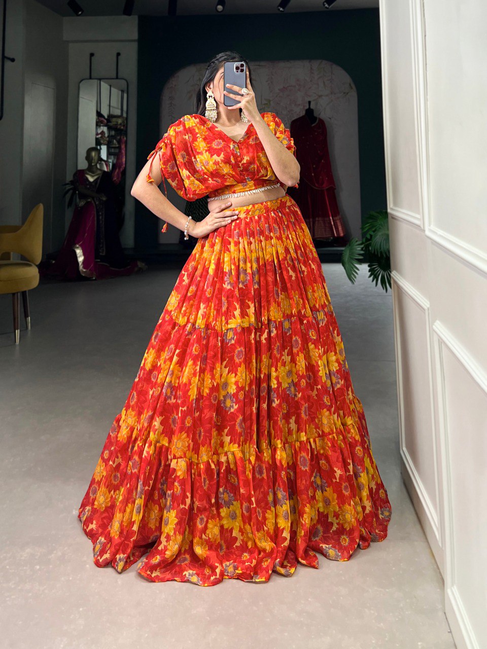Red Effortless Elegance Chiffon Floral Print Co-ord Set