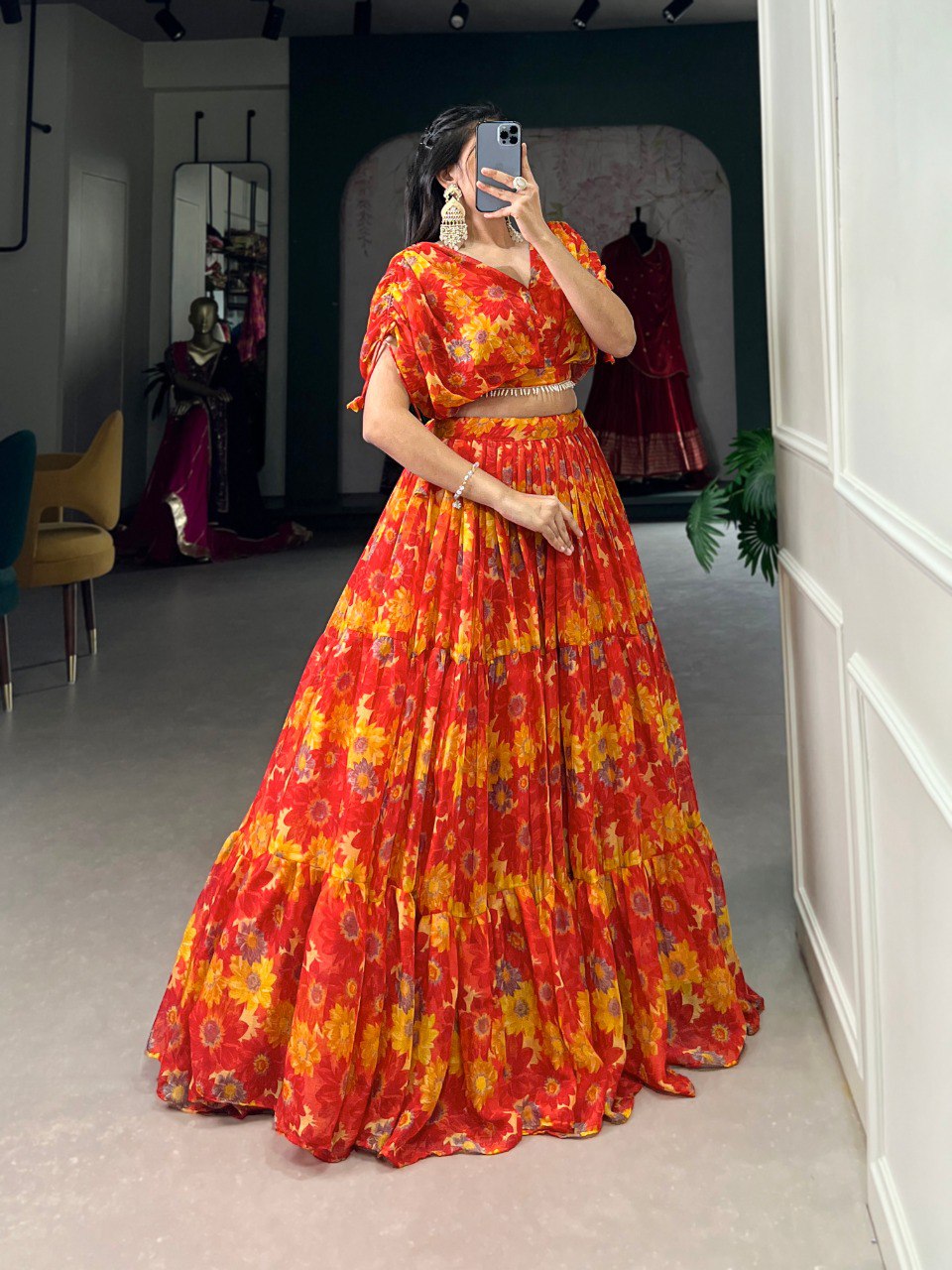 Red Effortless Elegance Chiffon Floral Print Co-ord Set